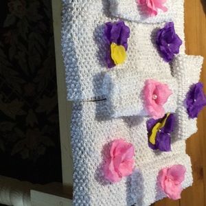 8 hand decorated crocheted stretch hair bands.